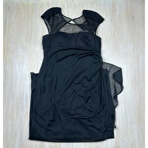 Atelier Danielle Black Sequin Mesh Overlay Formal Gown Drape Evening Dress 14